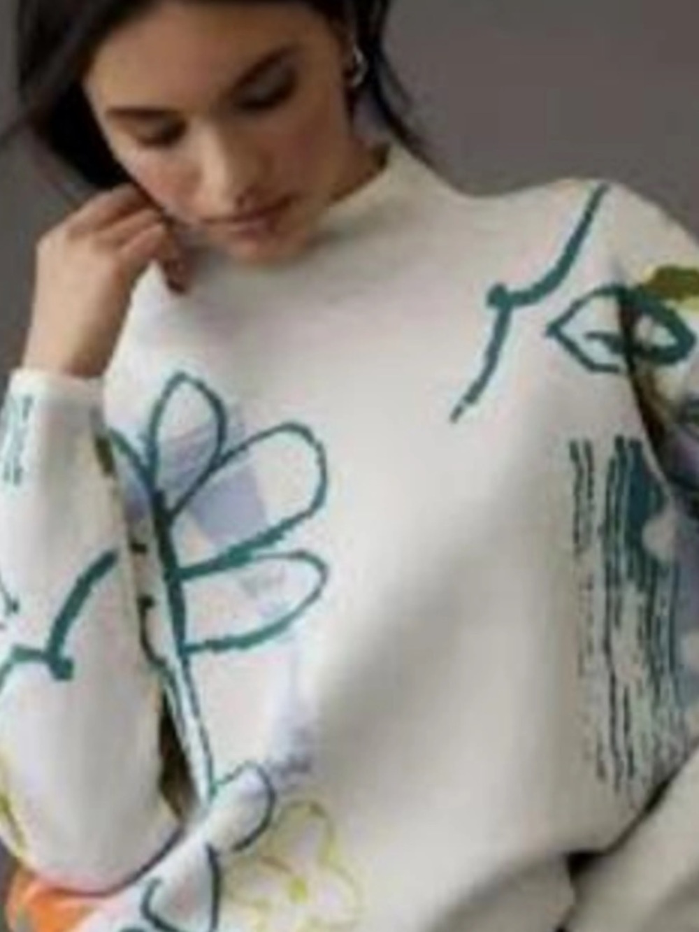 ANTHROPOLOGIE White Floral Graphic Crewneck Sweater